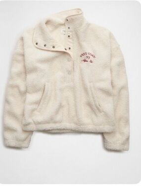 American Eagle Sherpa Fleece Relaxed Henley Sweatshirt Apres Ski
